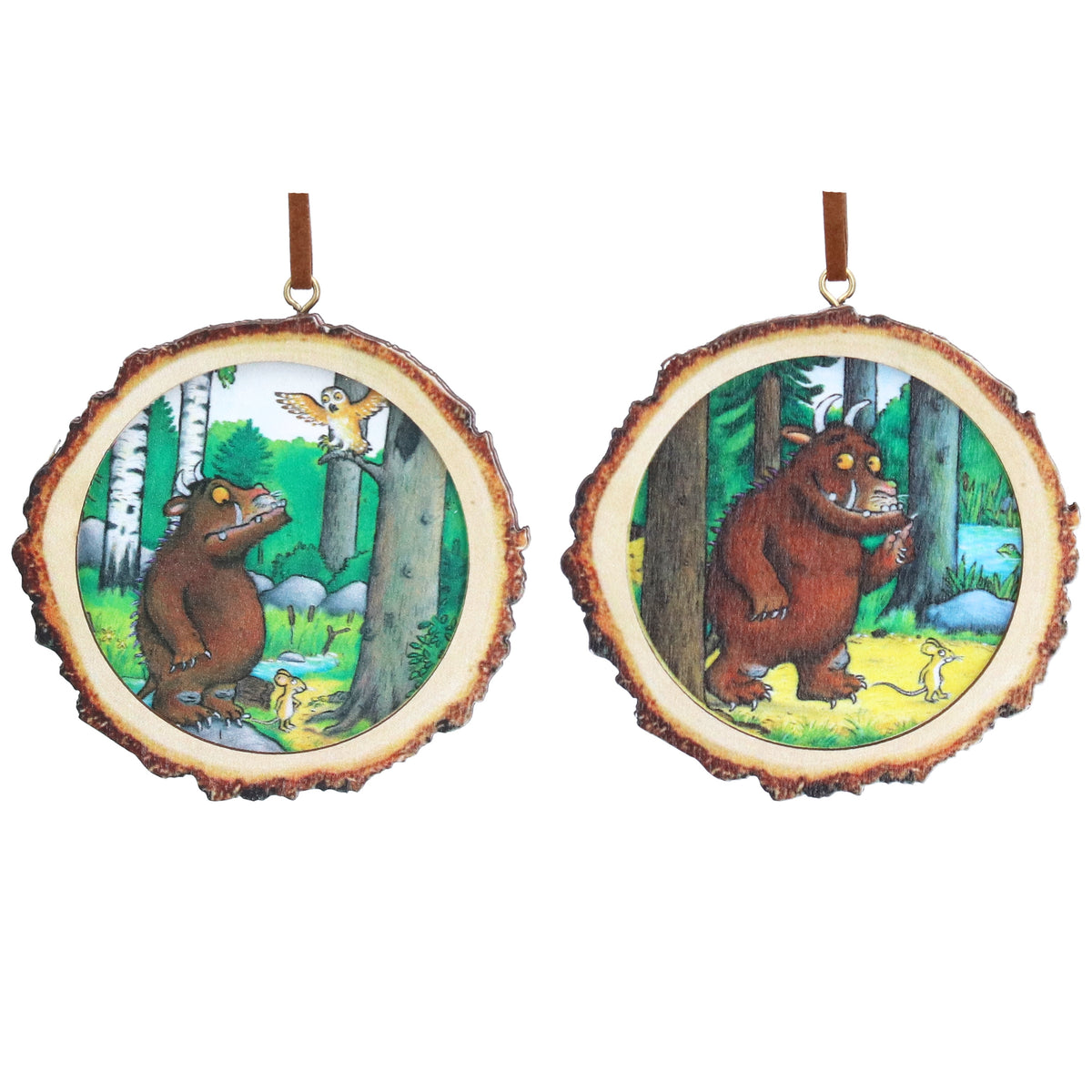 Christmas Hanging Dec: Wood Gruffalo Log - Brown - Gisela Graham