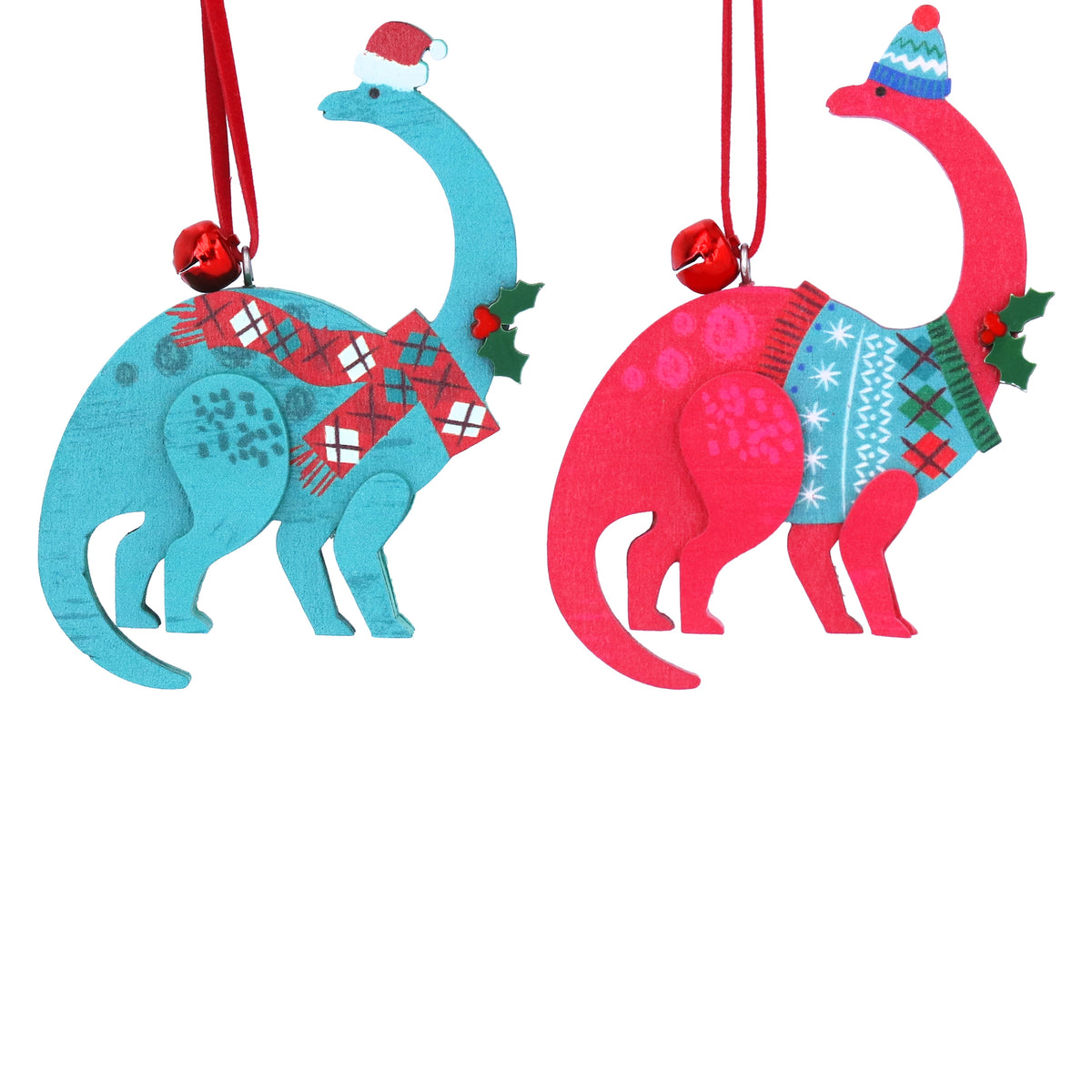 Christmas Hanging Dec: Wood Brachiosaurus Dinosaur Flat - Assorted Colours - Gisela Graham