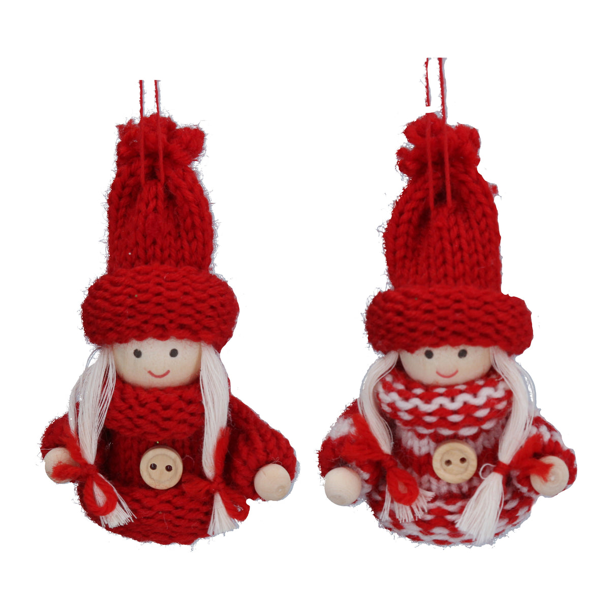 Christmas Hanging Dec: Wool Scandi Girl Knitted - Red - Gisela Graham