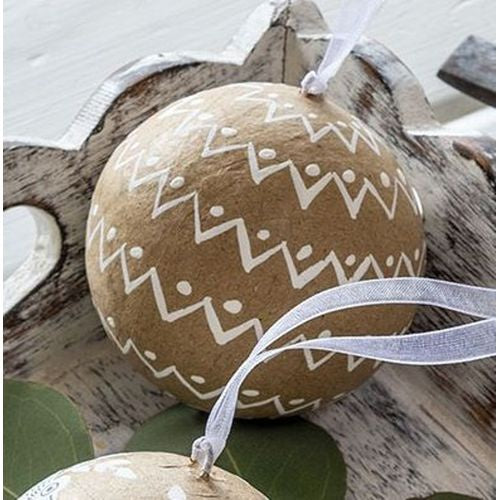 Christmas Tree Decoration: Paper Mache Bauble Round - Natural - Retreat