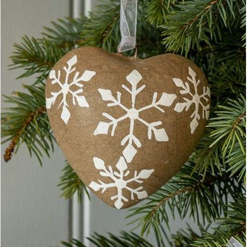 Christmas Tree Decoration: Paper Mache Bauble Heart - Natural - Retreat