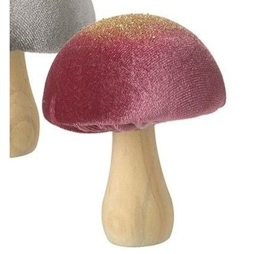 Christmas Ornament: Fabric Velvet Mushroom Small Wood Stalk
