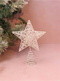 Christmas Tree Topper: Mesh Star Glitter 5 point - White