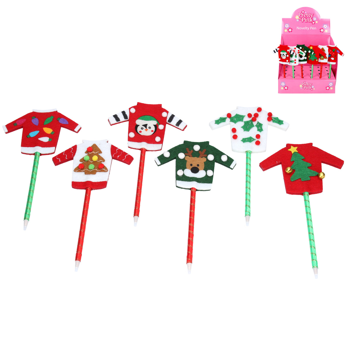 Christmas Pen: Felt Fabric Christmas Jumper Assorted - Red & Green