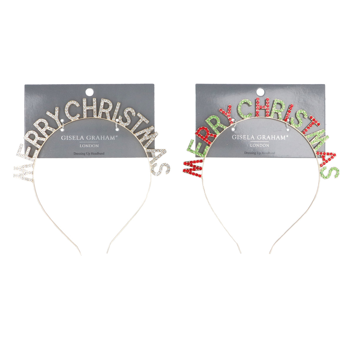 Christmas Headband: Metal Diamante Merry Christmas  - Assorted Colours - Gisela Graham