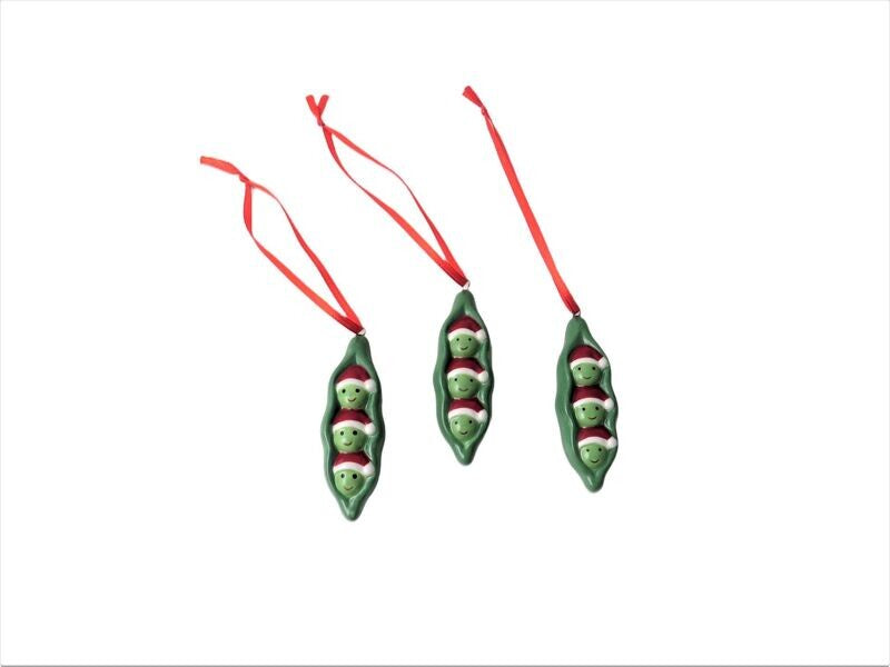 Christmas Tree Decoration: Ceramic Pea In A Pod - Green - Giftware Trading