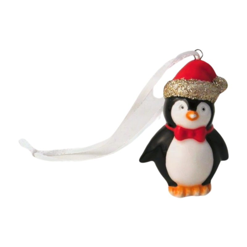 Christmas Tree Decoration: Ceramic Penguin w Glitter - Giftware Trading