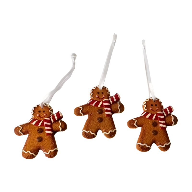 Christmas Tree Decoration: Resin Gingerbread Man w Scarf- Brown - Giftware Trading