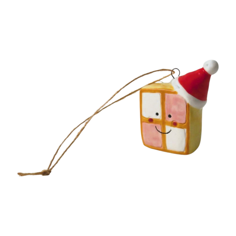 Christmas Tree Decoration: Ceramic Battenberg w Santa Hat - Brown - Giftware Trading