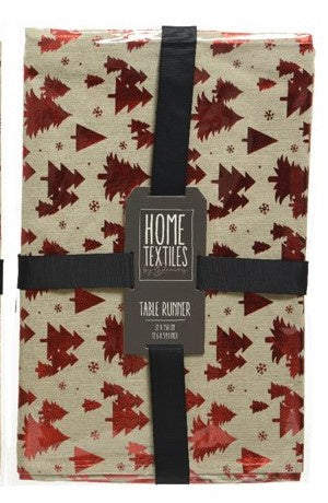 Christmas Tablerunner: Fabric Mettalic Tree - Natural Red