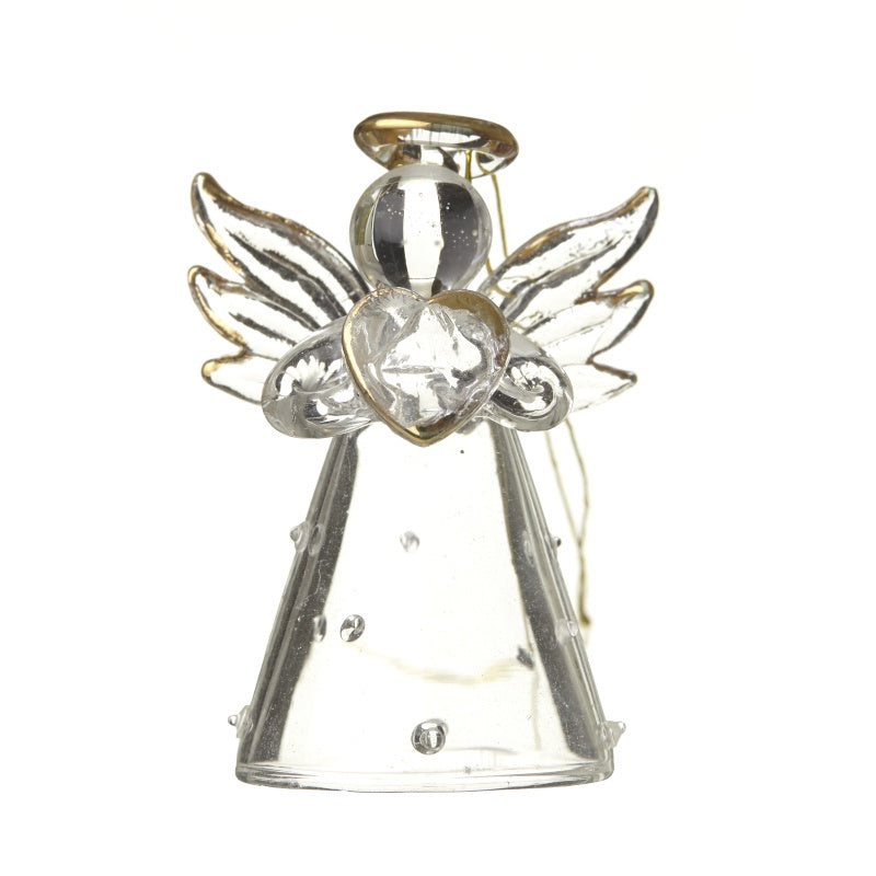 Christmas Tree Decoration: Glass Angel w Heart Polka Dot  - Clear - Heaven Sends