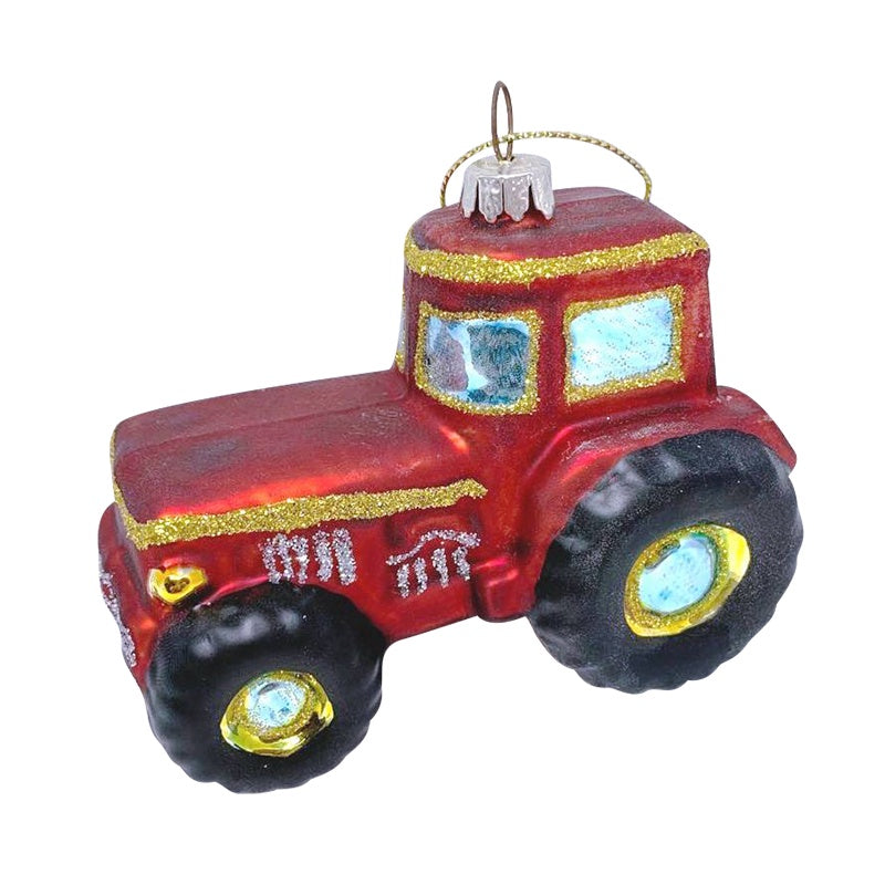 Christmas Tree Decoration: Glass Tractor   - Red - Heaven Sends