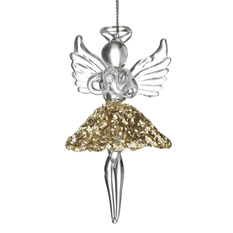 Christmas Tree Decoration: Glass Angel Glitter Skirt  - Gold - Heaven Sends