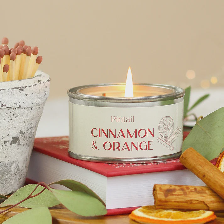 Xmas Candle: Scented Tin 14 hrs - Cinnamon & Orange - Pintail Candles