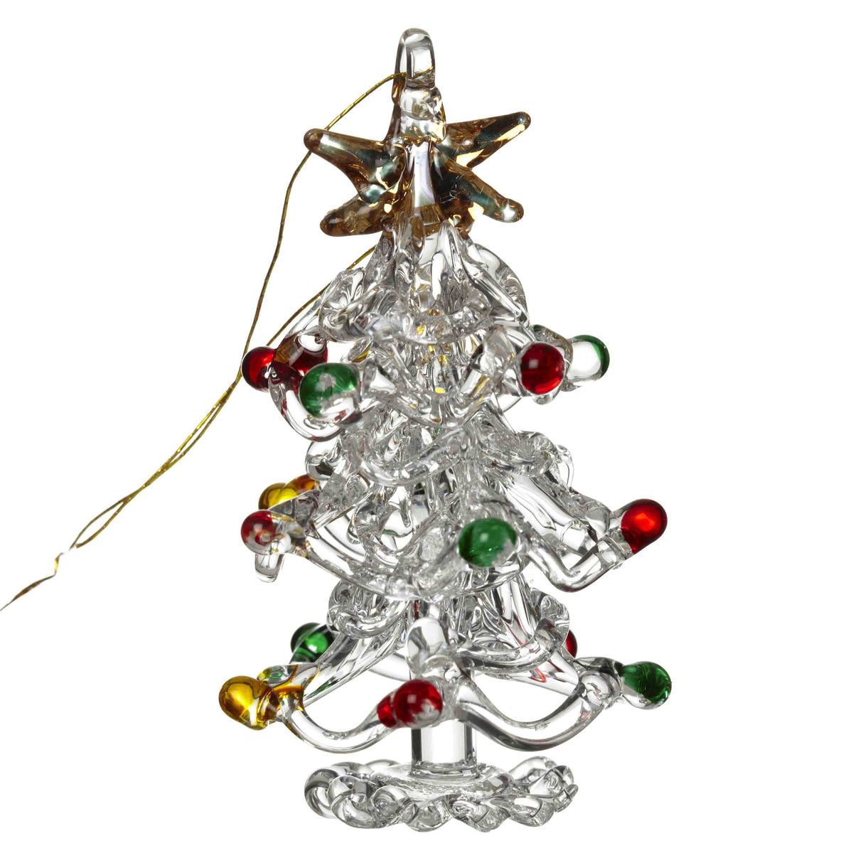 Christmas Tree Decoration: Glass Tree Gold Star Coloured Baubles  - Multicolour - Heaven Sends