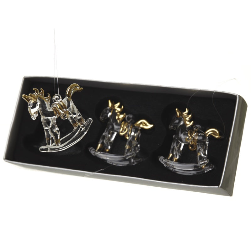 Christmas Tree Decoration: Glass Rocking Horse   - Gold - Heaven Sends