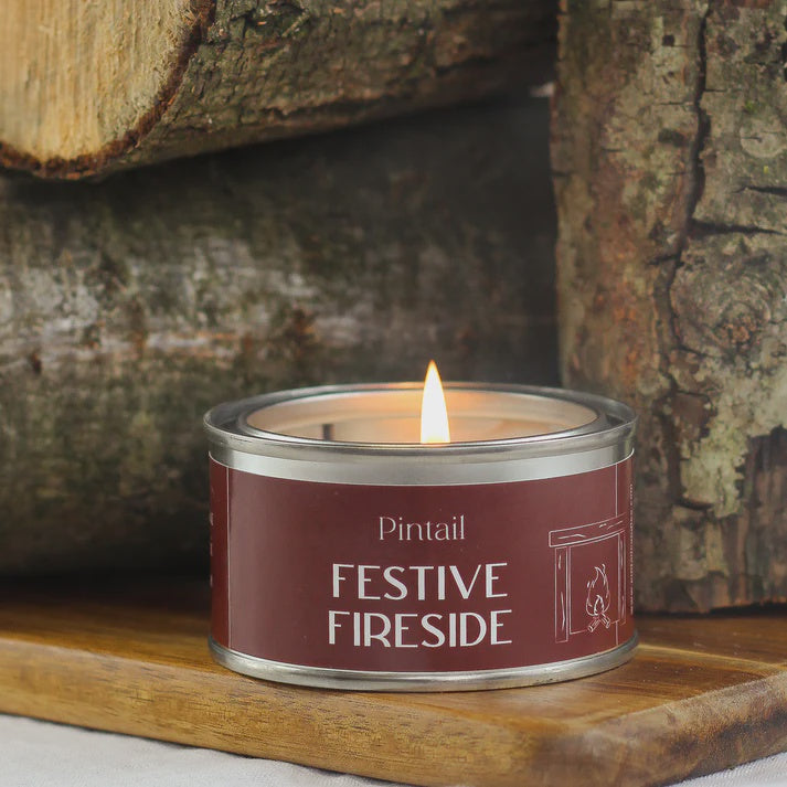 Xmas Candle: Scented Tin 14 hrs - Festive Fireside - Pintail Candles