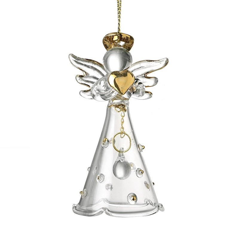 Christmas Tree Decoration: Glass Floaty Dress Polka Dot  - Gold - Heaven Sends