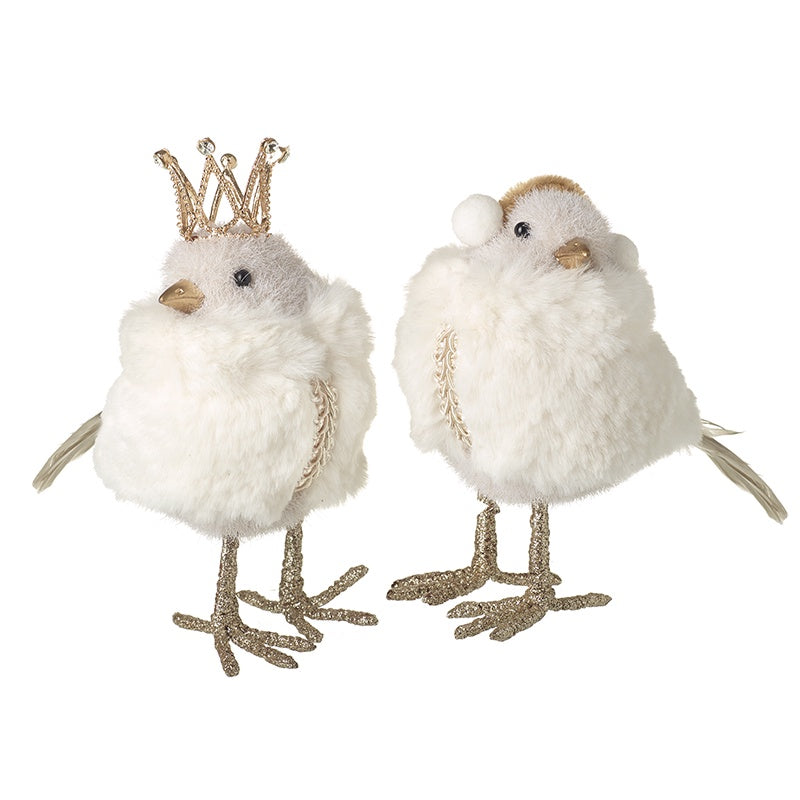 Christmas Ornament: Faux Fur Standing Bird Glittery Legs - White - Heaven Sends