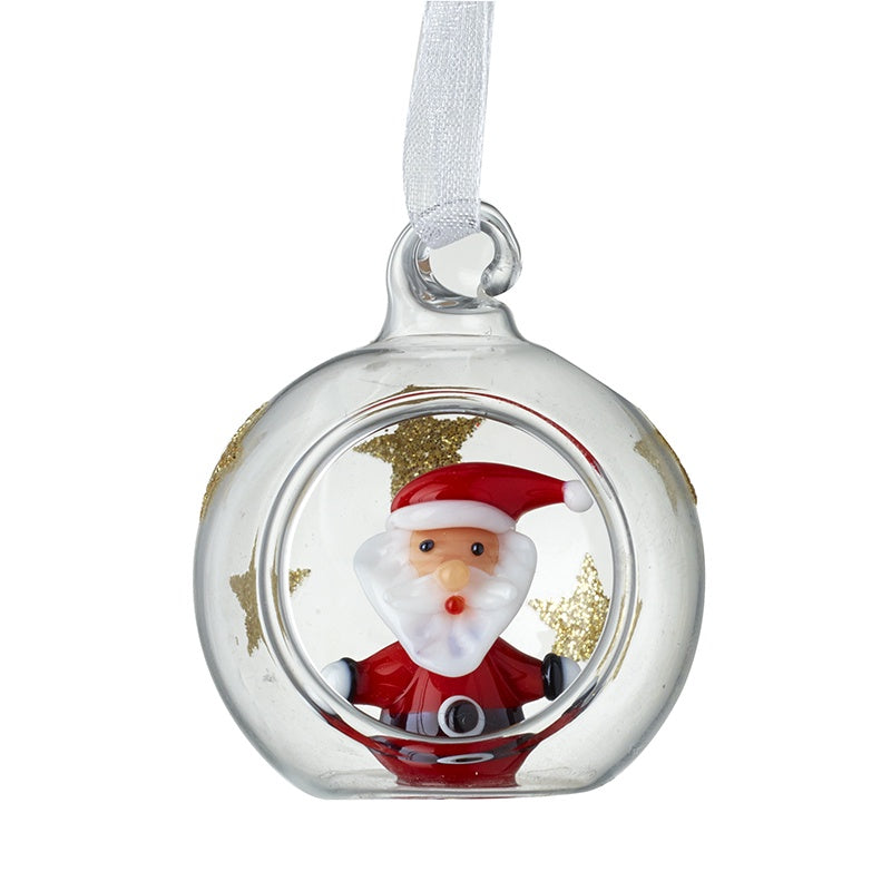 Christmas Tree Decoration: Glass Open Bauble Santa  - Red - Heaven Sends