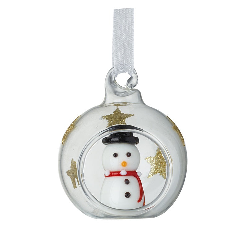 Christmas Tree Decoration: Glass Open Bauble Snowman  - Clear - Heaven Sends