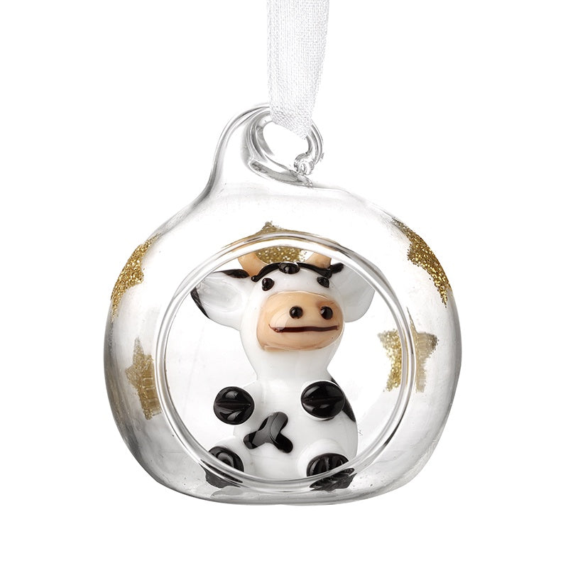 Christmas Tree Decoration: Glass Open Bauble Cow  - Clear - Heaven Sends