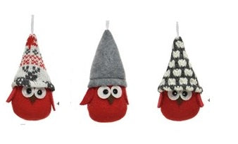 Christmas Tree Decoration: Fabric Owl Knitted Hat  - Red Body