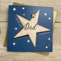 Dad Card: Big Star Hand Finished Wood Star - Blue - White Cotton Cards