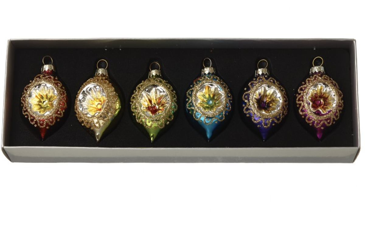 Christmas Tree Decoration: Glass Open Bauble Retro  - Multicolour - Heaven Sends