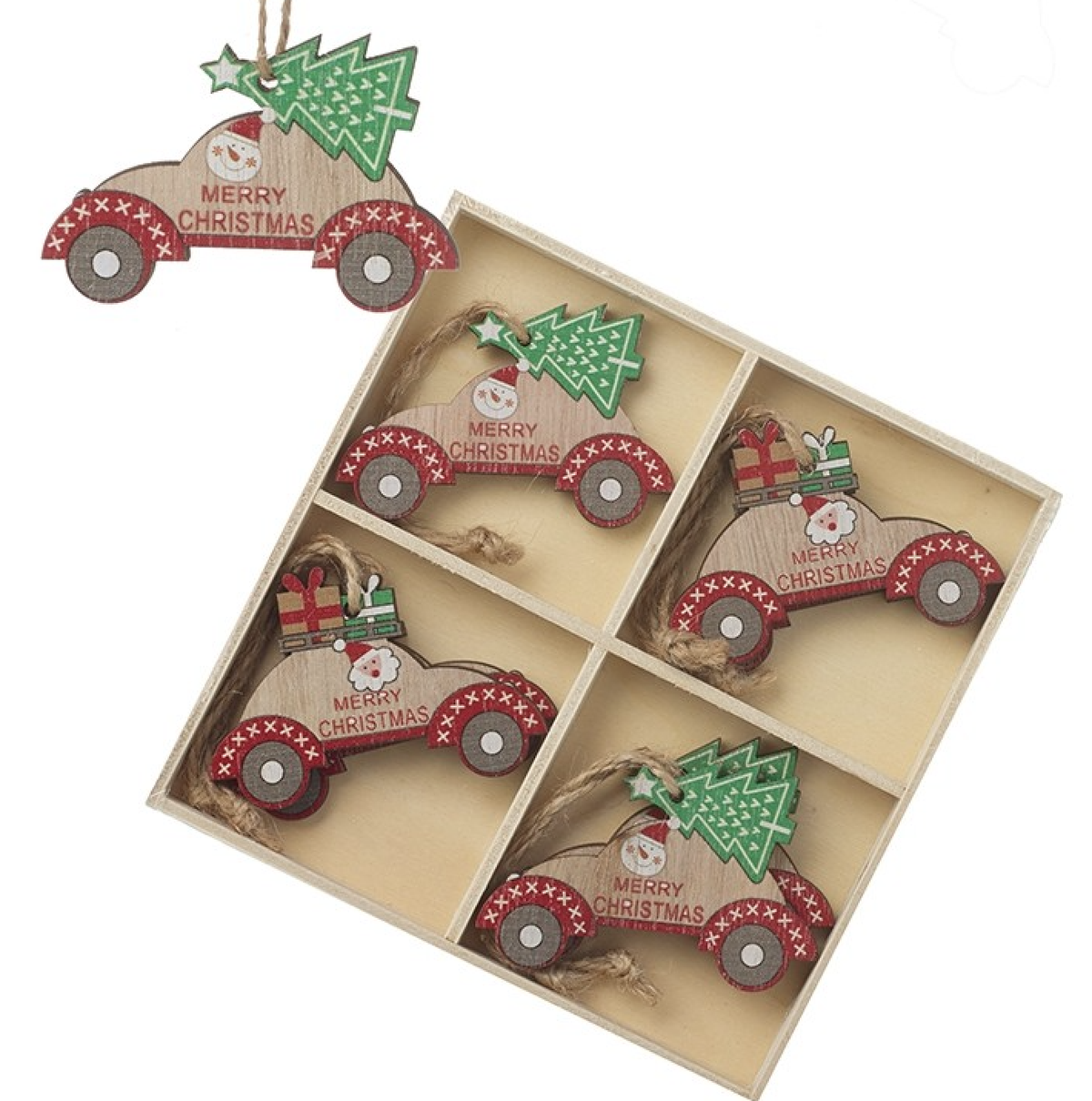 Christmas Tree Decoration: Wood Car Cut Out  - Natural - Heaven Sends