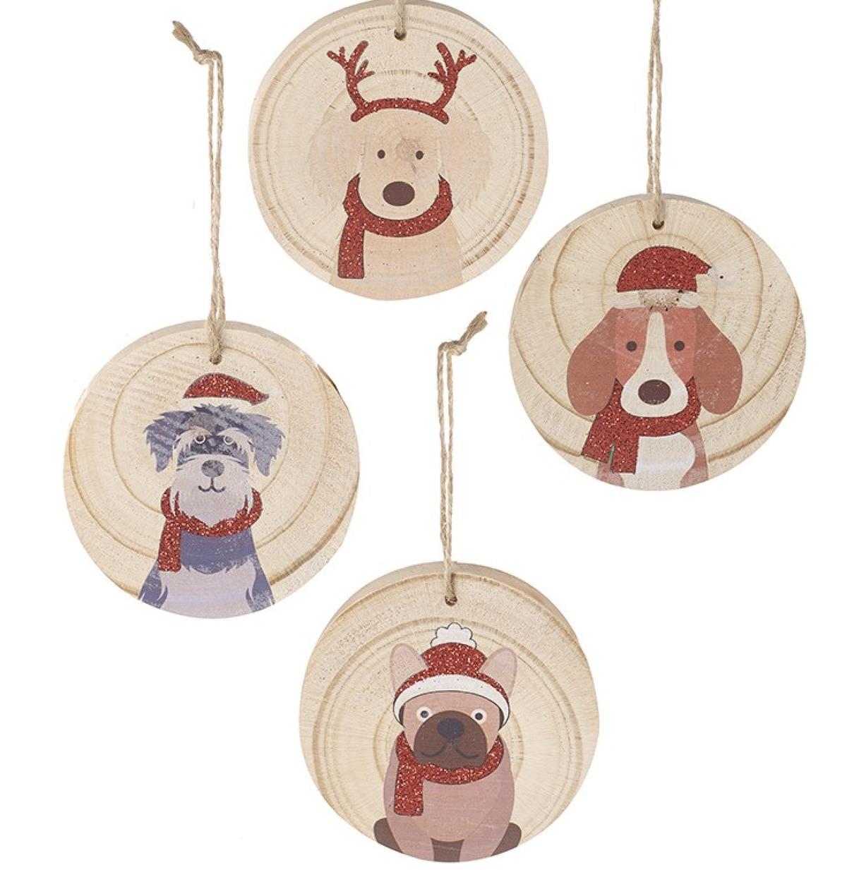 Christmas Tree Decoration: Wood Dog Disc  - Natural - Heaven Sends