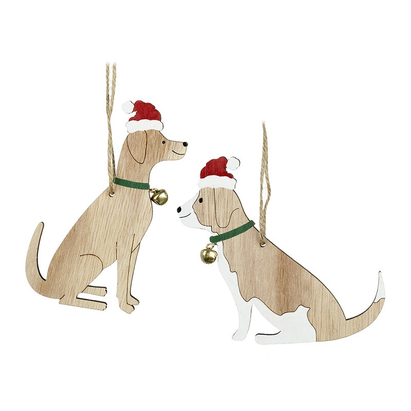 Christmas Tree Decoration: Wood Dog Hat Cut Out  - Natural - Heaven Sends