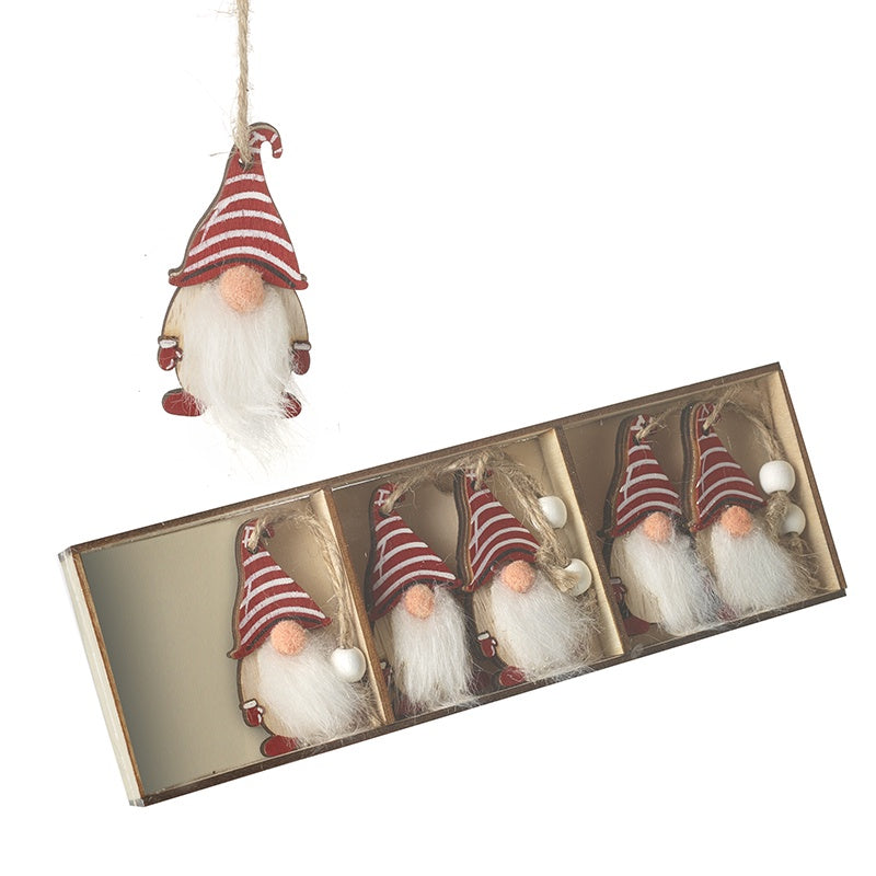 Christmas Tree Decoration: Wood Gonk Beard Striped Hat  - Natural - Heaven Sends