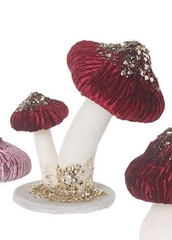 Christmas Ornament: Fabric Velvet Double Mushroom Small Tall - Dark Red