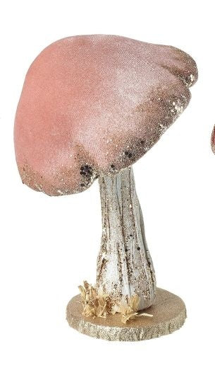 Christmas Ornament: Fabric Velvet Mushroom Large - Light Pink
