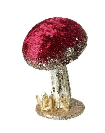 Christmas Ornament: Fabric Velvet Mushroom Medium - Red