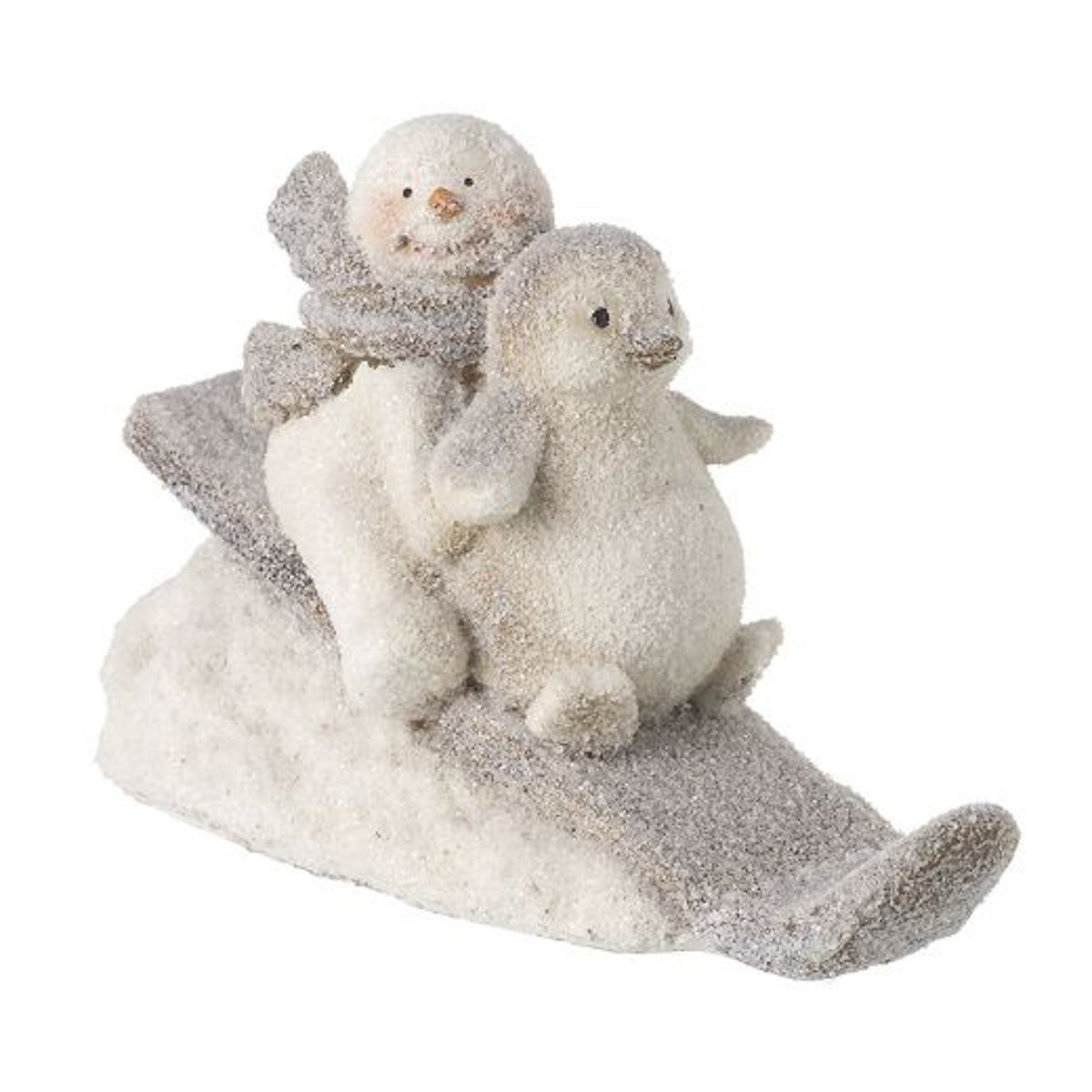 Christmas Ornament: Resin Penguin & Snowman Snowslide  - White & Grey