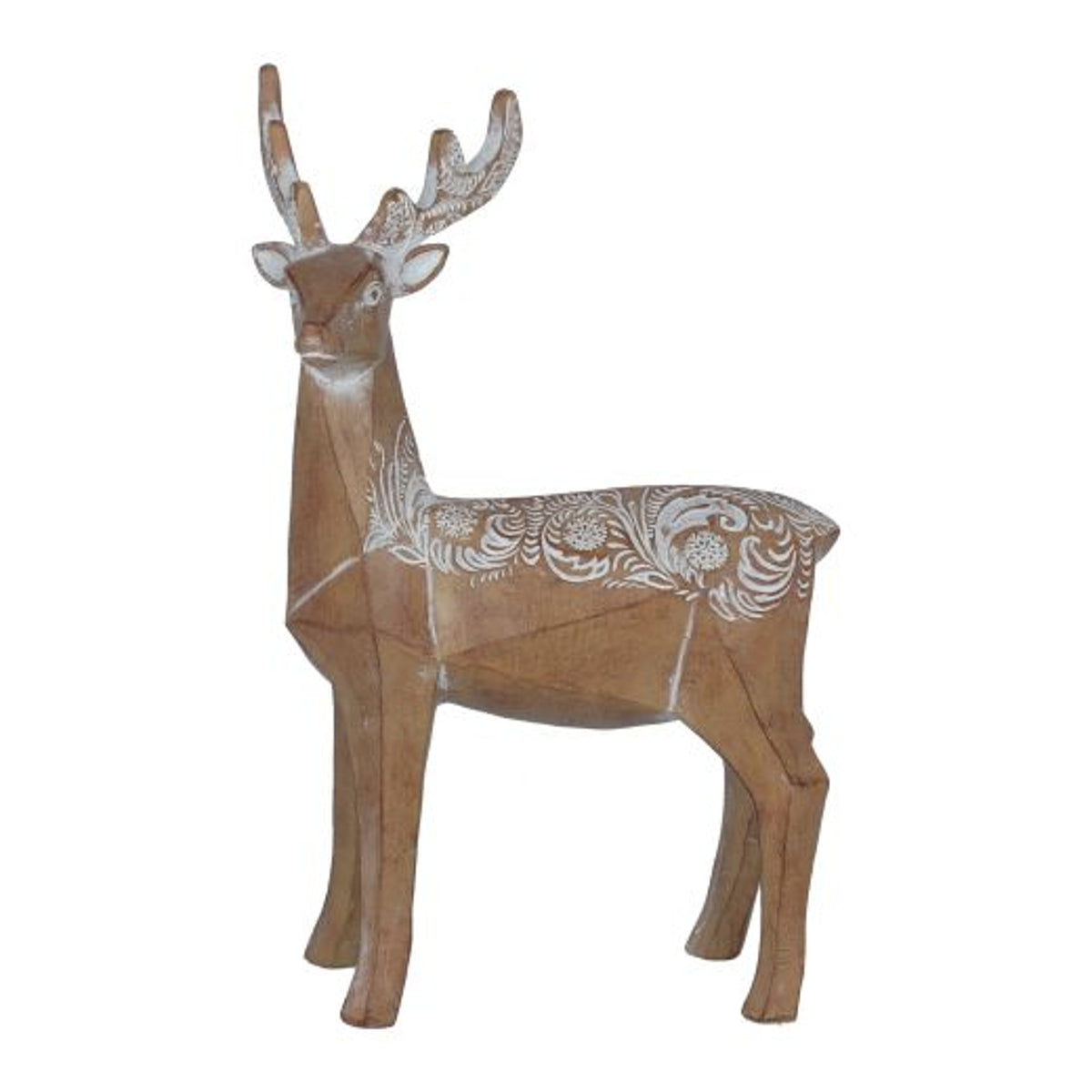 Christmas Ornament: Resin Wood Effect Embossed Stag - Natural - Gisela Graham