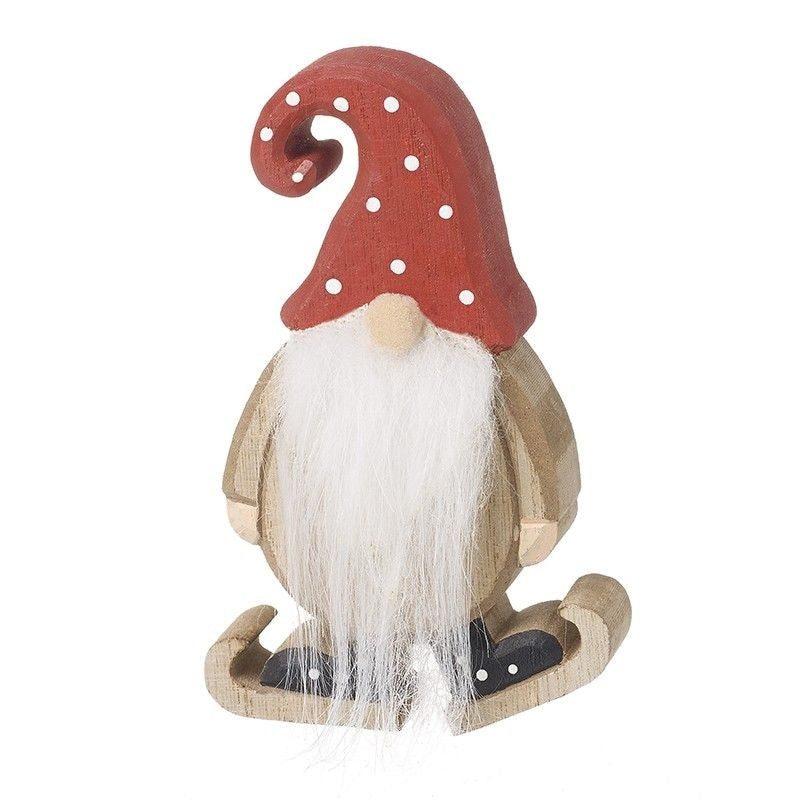 Christmas Ornament: Wood Gonk Small Standing Hat - Red & Natural