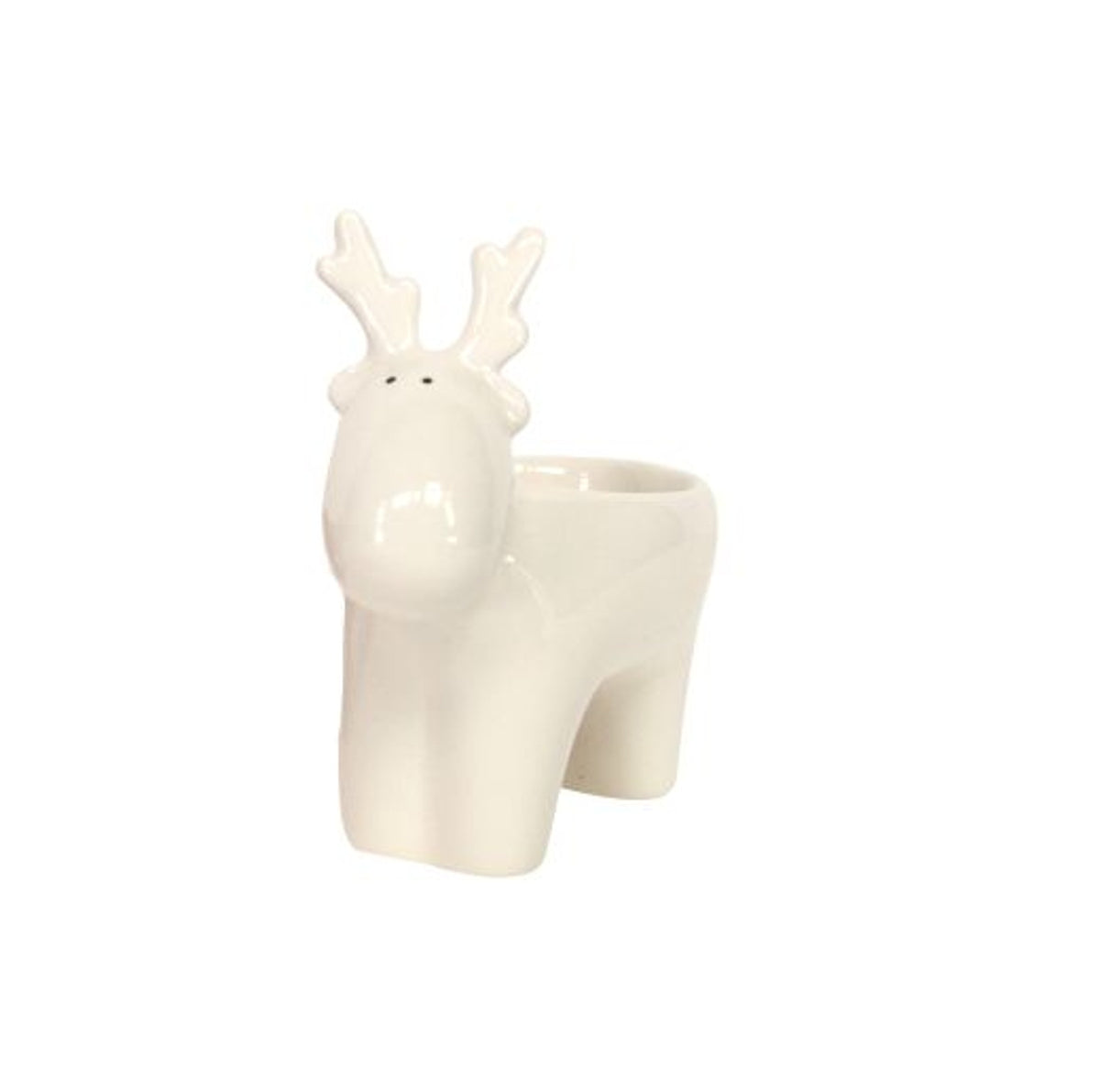 Christmas Tea Light Holder: Porcelain Reindeer T-Light Candle Holder - White - Gisela Graham