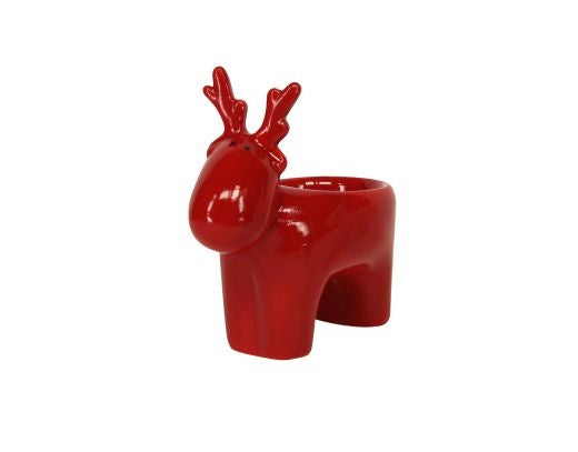 Christmas Tea Light Holder: Porcelain T-Light Candle Holder Reindeer - Red - Gisela Graham