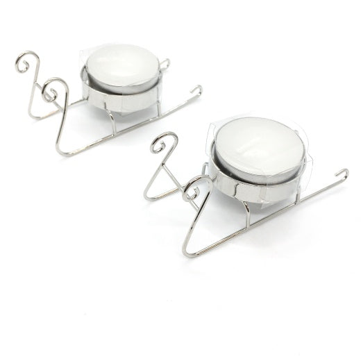 Christmas T-Light Holder Individual: Metal Stick Sleigh - Silver