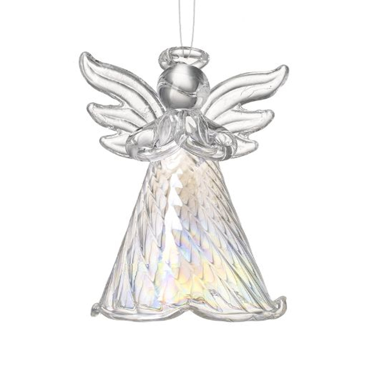 Christmas Tree Decoration: Glass Angel Irridescent Glass - Clear