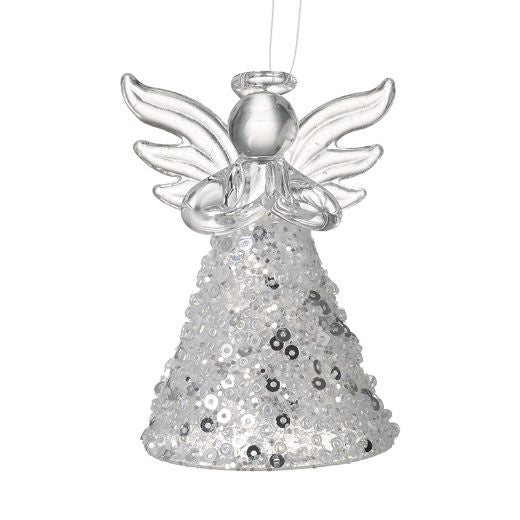 Christmas Tree Decoration: Glass Angel Sequin Glass - Silver