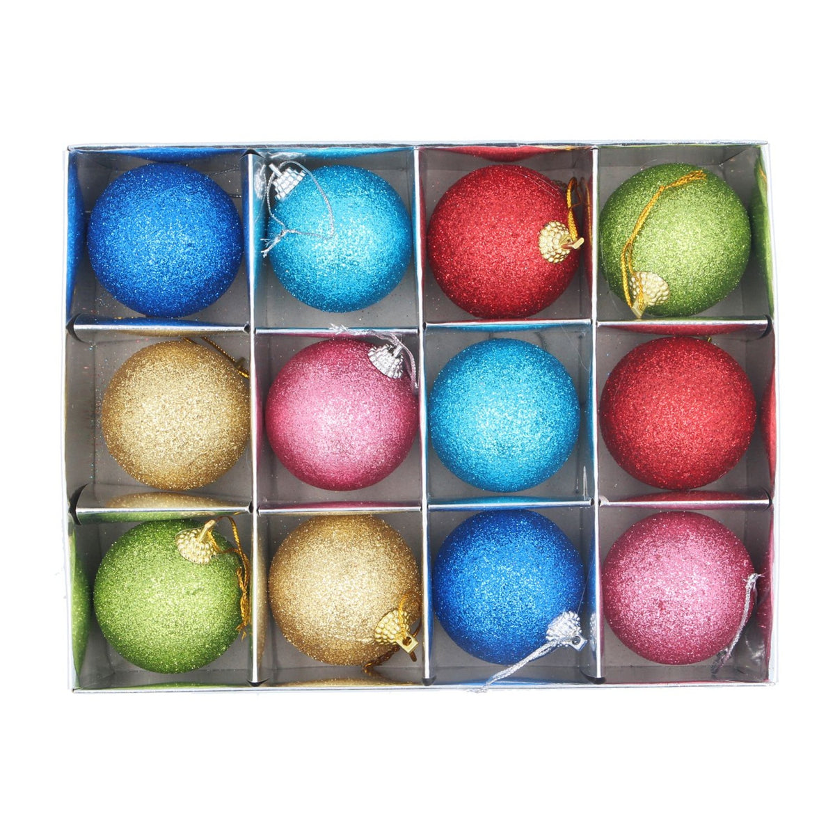 Christmas Tree Decoration: Glitter Bauble Small - Multicolour Bright - Gisela Graham