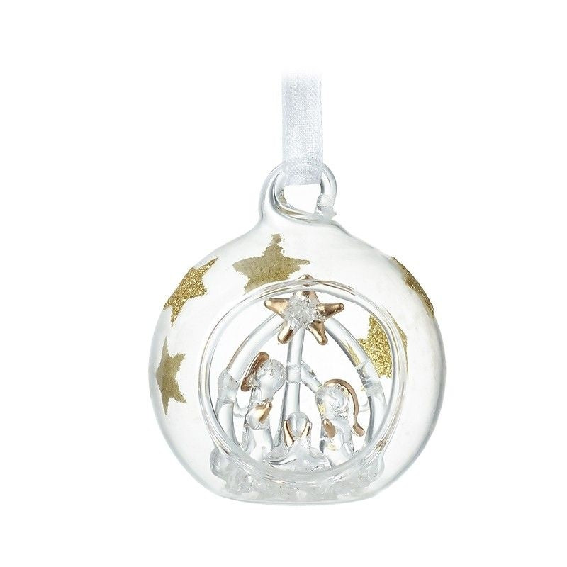 Christmas Tree Decoration: Bauble Open Nativity Glitter Stars - Gold