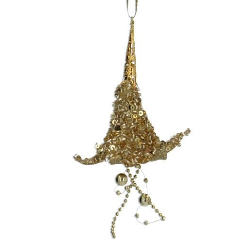 Christmas Tree Decoration: Beaded Lotus Flower Glitter - Gold