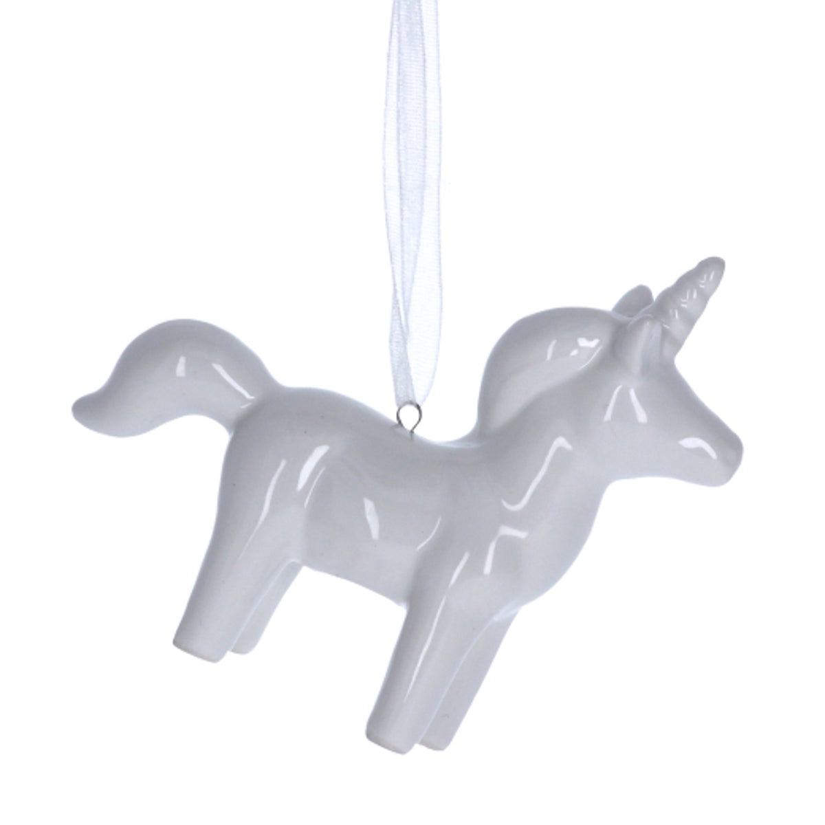 Christmas Tree Decoration: Ceramic Unicorn - White - Gisela Graham