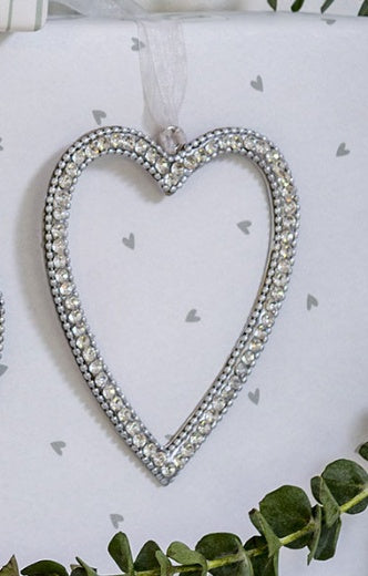 Christmas Tree Decoration: Diamante Open Heart Medium - Silver