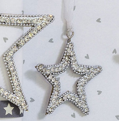 Christmas Tree Decoration: Diamante Open Star Small - Silver